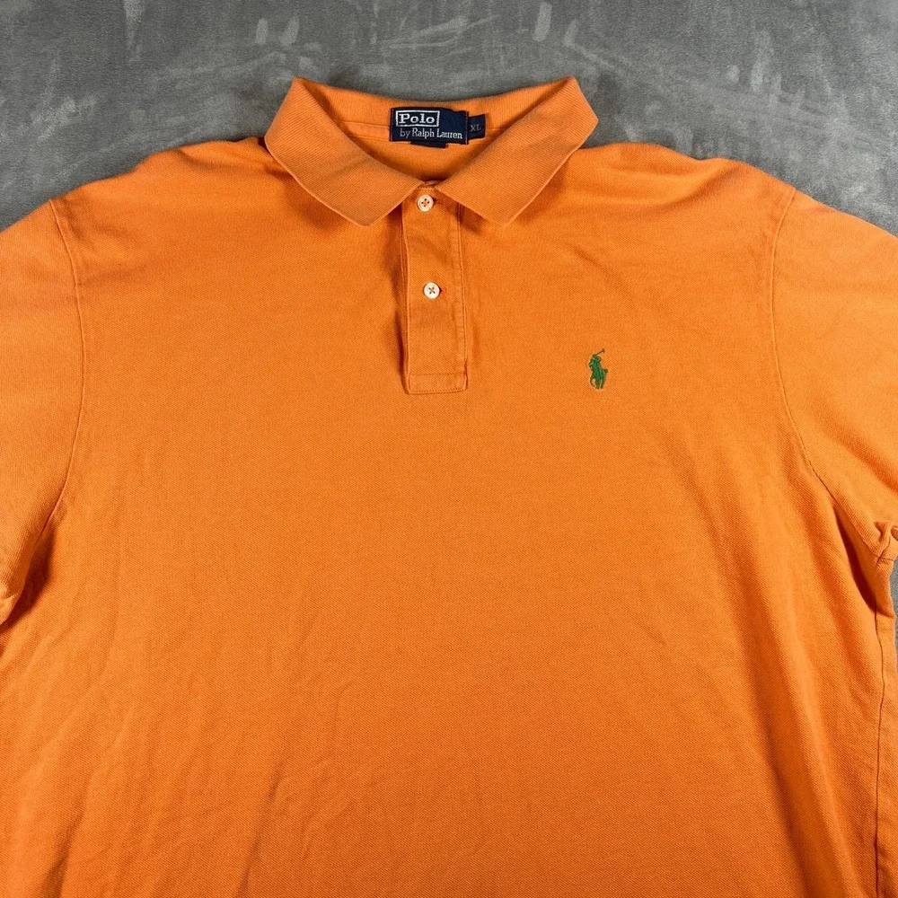 Polo Ralph Lauren Mens XL Orange Short Sleeve Pique Polo Green Pony Logo